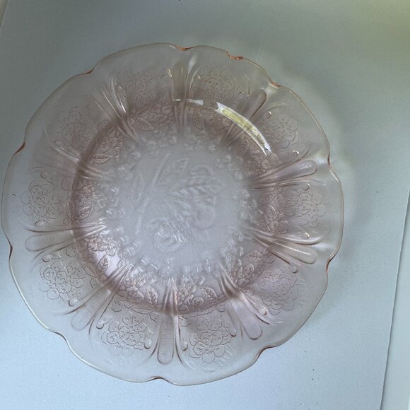 Vintage Jeanette Depression Glass Pink Cherry Blossom Plate - Picture 2 of 4